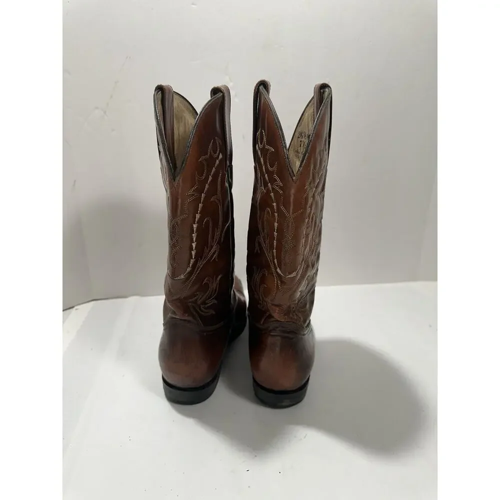 Pistolero Boots Engraved Leather Men’s Sz 7.5 Brown Cowboy Gorgeous‎